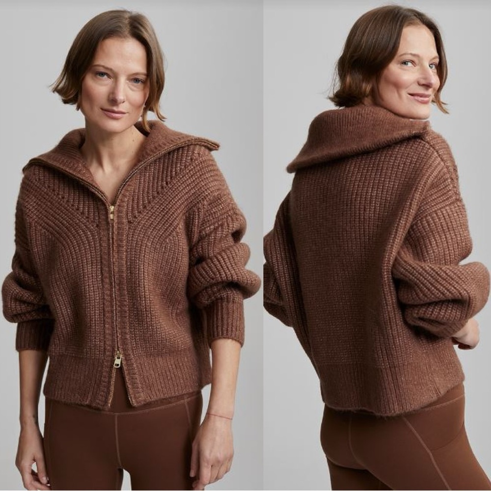 Varley Women’s Wool Blend Putney Knit Jacket Sweater Cardigan Full Zip Brown XS